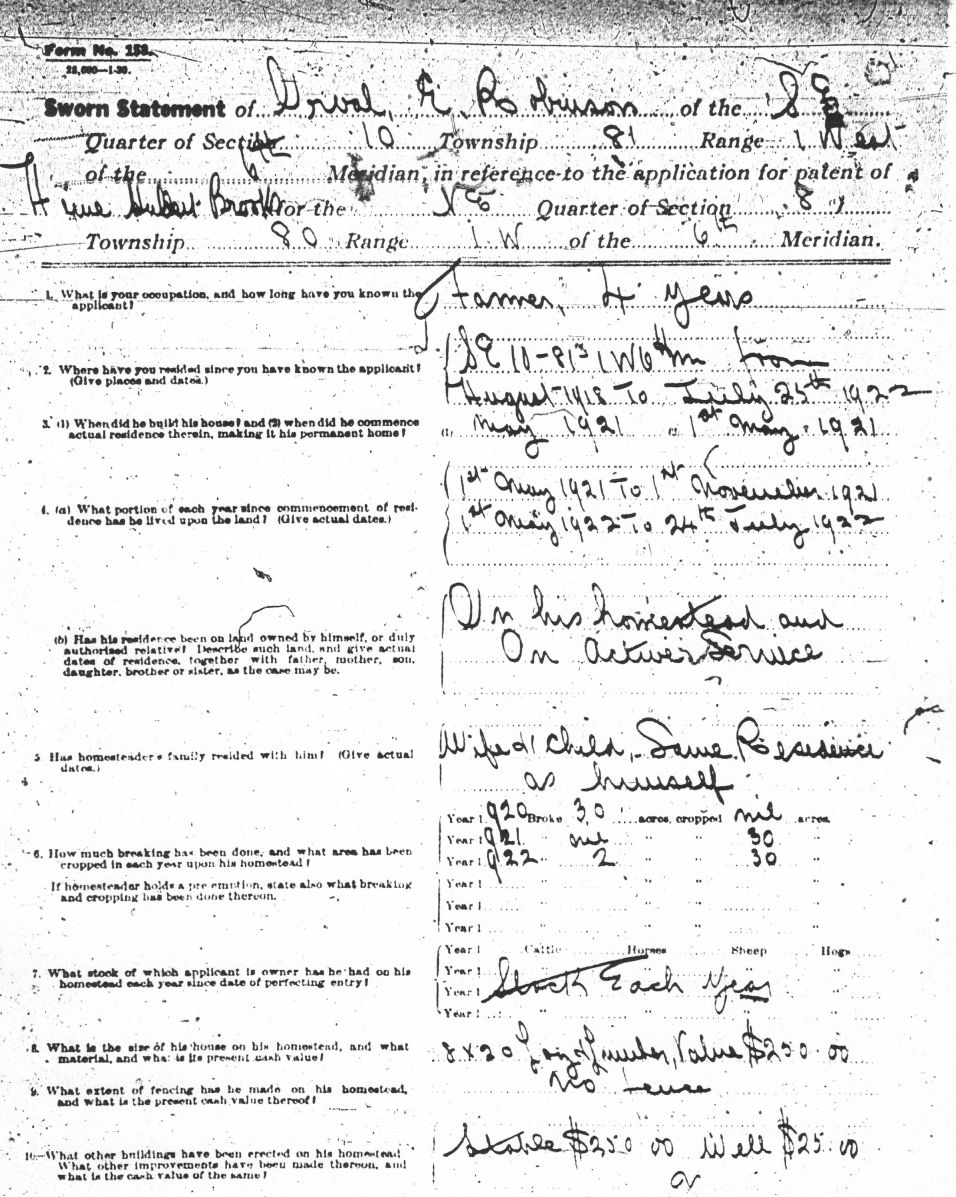 Provincial Archives of Alberta File 3729136 - Aime Brooks -Orval E Robinson Supporting Statement 1 of 2